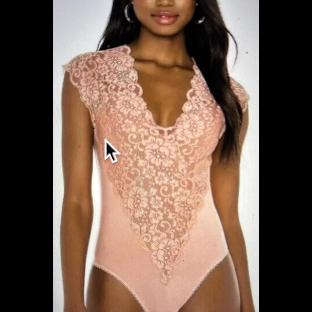 NWT Free People Hah LaceLady Like Copper Rose Bodysuit XS Elegant